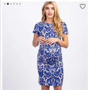 PinkBlush Blue Short Sleeve Maternity Dress